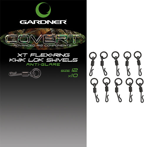 GARDNER TACKLE COVERT XT FLEXI-RING KWIK LOK SWIVELS SIZE 12 ANTI GLARE