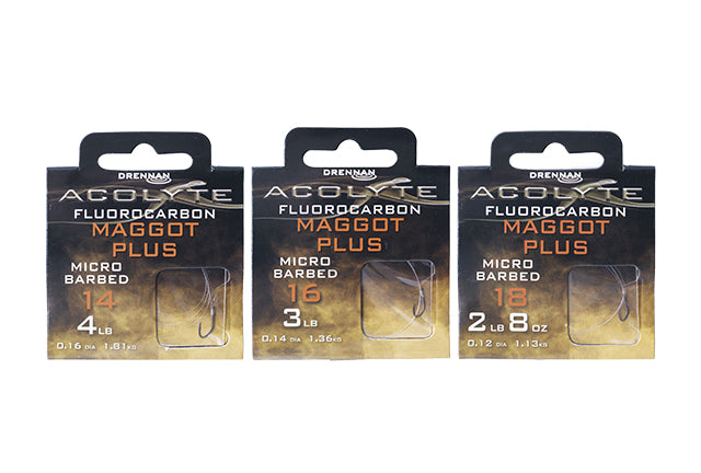 Drennan Acolyte Maggot Plus Barbless Hooks To Fluorocarbon