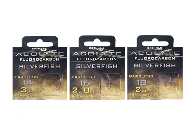 Drennan Acolyte Silverfish Barbless Hooks to Fluorocarbon
