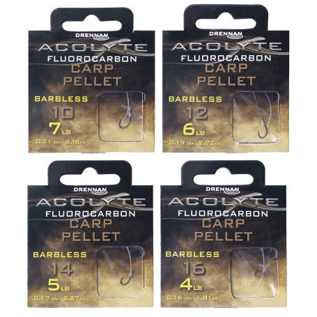 Drennan Acolyte Carp Pellet Barbless Hooks to Fluorocarbon