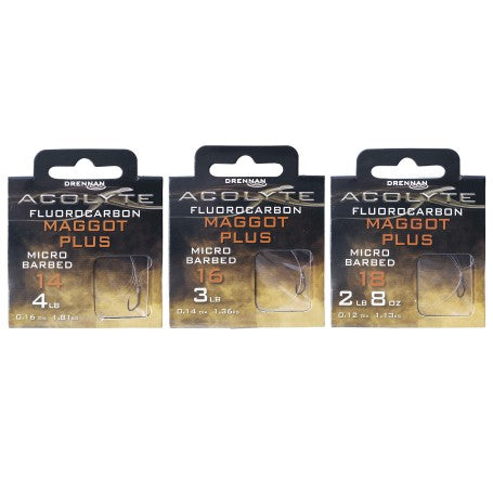 Drennan Acolyte Maggot Plus Micro Barbed Hooks to Fluorocarbon