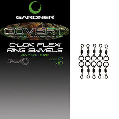 GARDNER TACKLE COVERT C-LOK FLEXI RING SWIVELS SIZE 12 ANTI GLARE