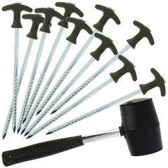 NGT Bivvy Peg Set - 10 x 8" Bivvy Pegs and Mallet in Roll Up Case