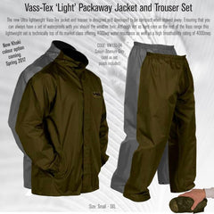 Vass Tackle Vass-Tex ‘Light’ Packaway Jacket and Trouser Set KHAKI
